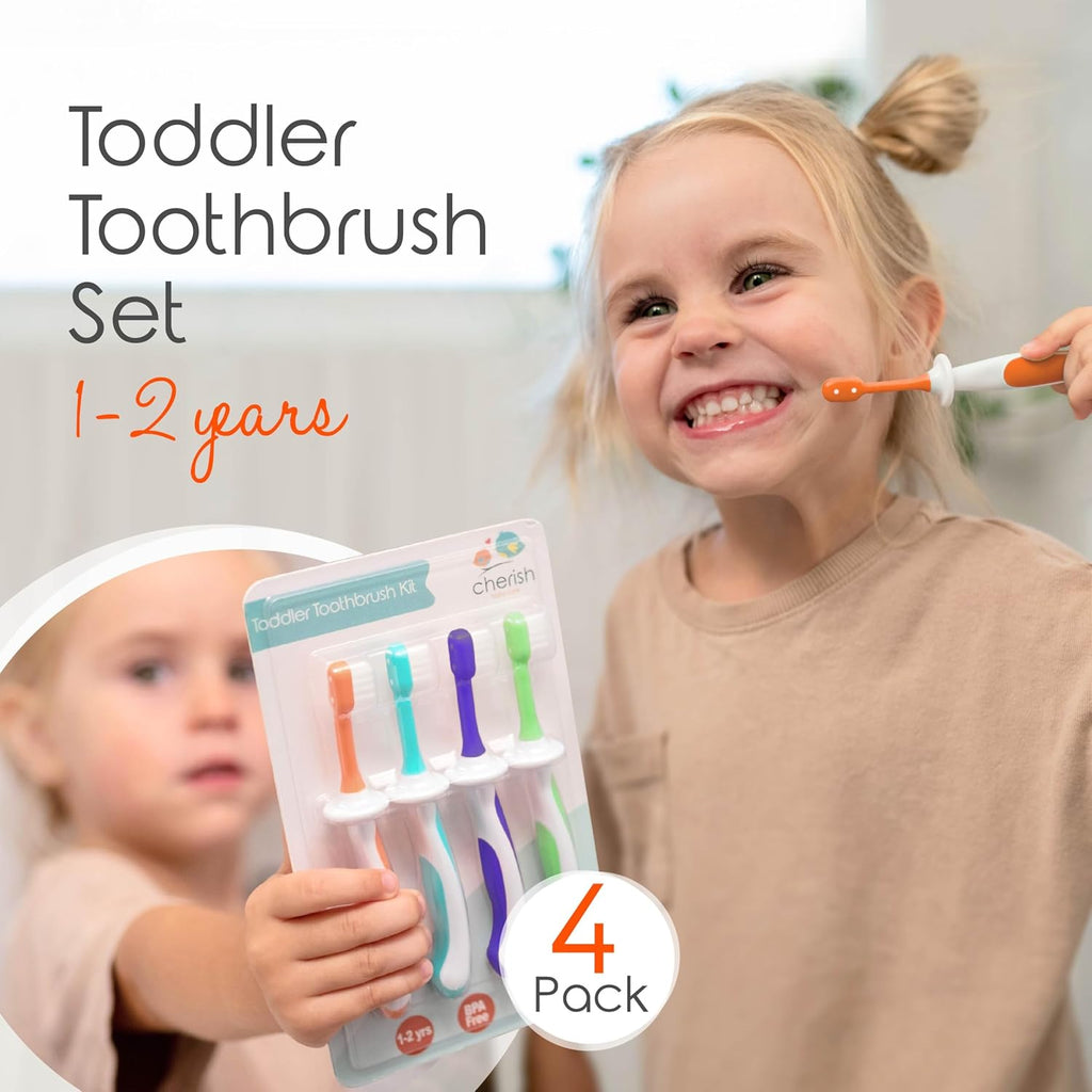 Toddler Toothbrushes 1-2 Years (4-Pack) - Bpa-Free & Safety-Tested Kids Toothbrush Kit, Designed by a Pediatric Dentist, Soft-Grip Toothbrush for Kids, My First Toothbrush Set