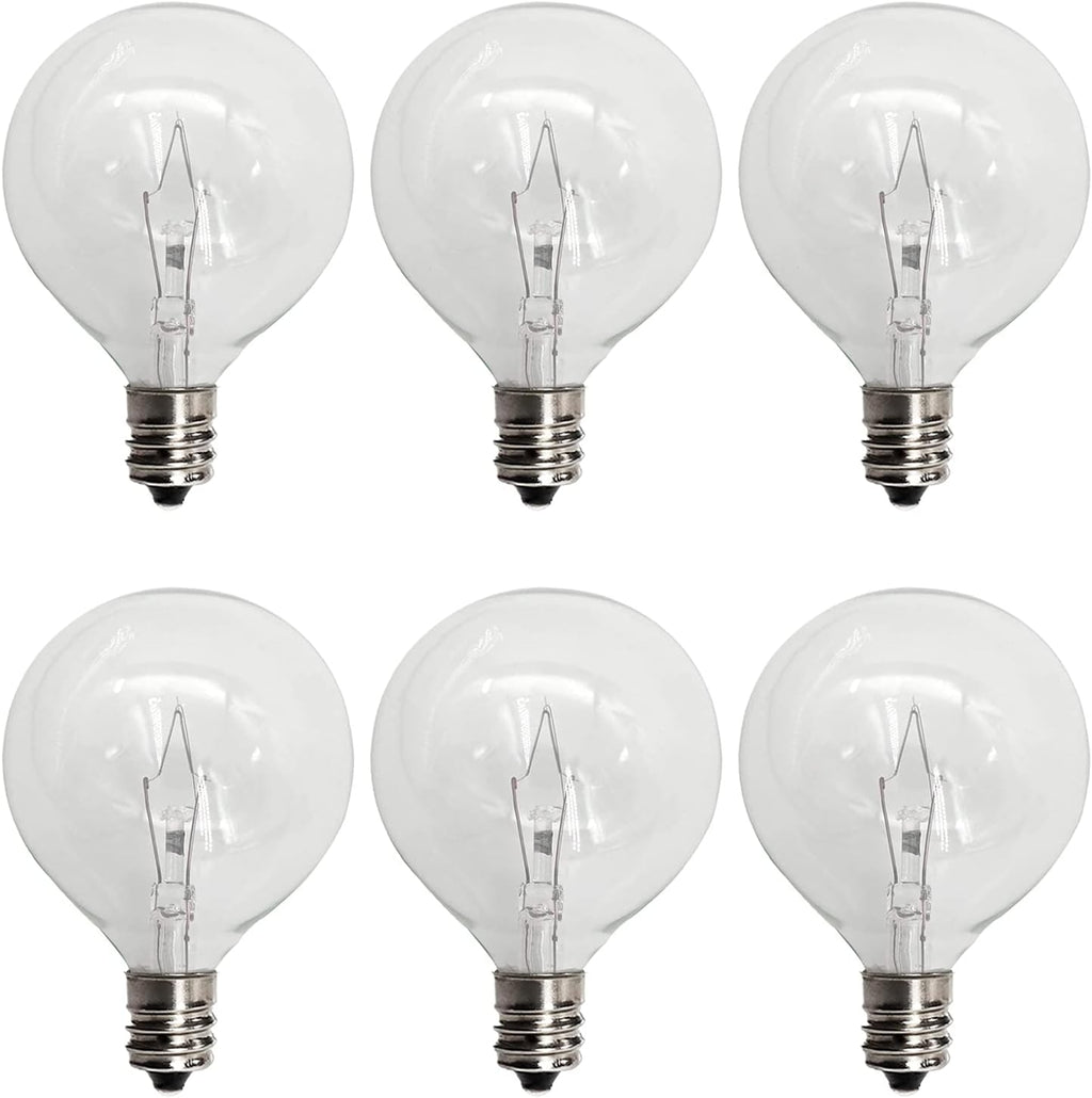 G50 wax warmer bulbs 25W | Scentsy light bulbs replacement | E12 candelabra wax bulbs | G16.5 globe light bulbs | Wax melt warmer bulbs 6 pack | Candle wax warmer bulbs | Clear 25 watt warmer bulbs | Long life Scentsy bulbs
