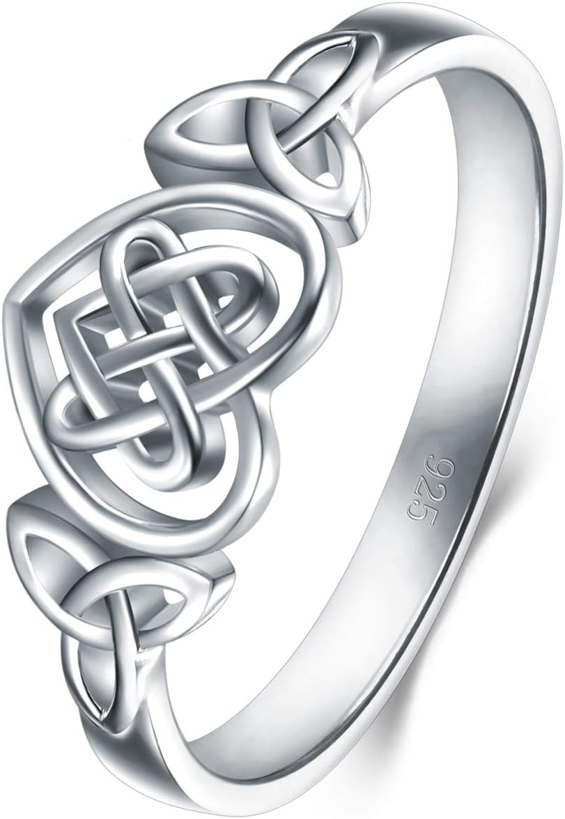 Sterling silver Celtic knot ring | Heart eternity stackable ring | 925 silver wedding band ring | Tarnish resistant silver ring | Elegant Celtic heart jewelry | Women sterling silver ring | Polished silver stack ring | Love symbol silver ring