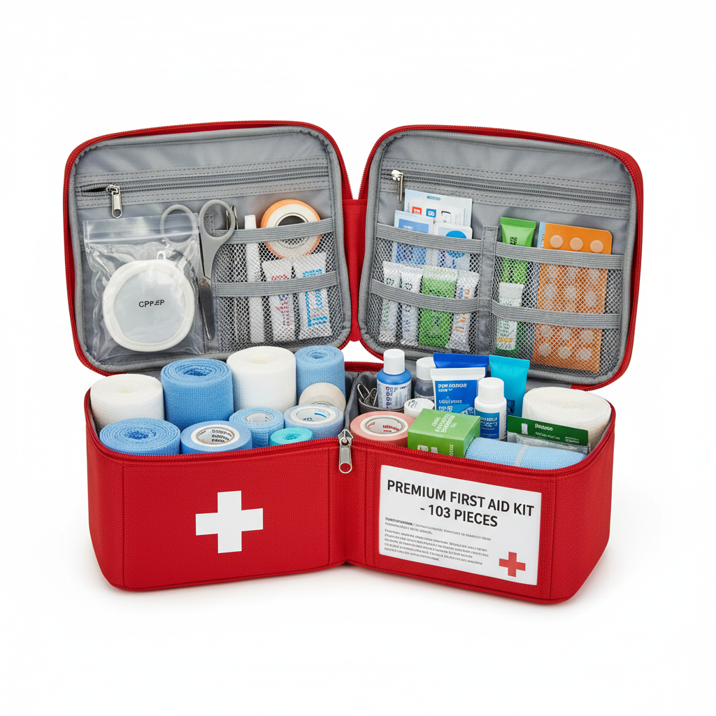 KITGO First Aid Kits, Premium Emergency Kits, Compartments for Home, Office, 103 Piece Set